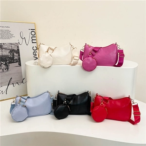 Set Borsa a Spalla 2 In 1 in Pelle PU Stile Coreano Con Portamonete Rotondo Tracolla Larga Borsa Hobo Casual per Donna