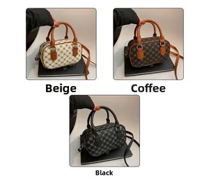 Three elegant vintage monogram cylinder bags shown in beige, brown, and black colors