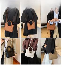 Collage of leather tote bags in various colors shown in shoulder and crossbody styles