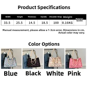 Detailed size specifications for the large capacity canvas tote bag with cherry print