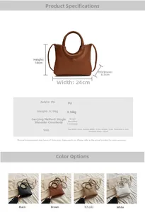 Detailed size specifications and multi-color selection of minimalist PU leather handbags