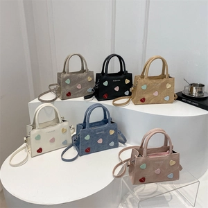 Women Fashion Tote Bag Matte PU Leather Shoulder Crossbody Handbag With Colorful Heart Patches Letter Print Casual Daily Style