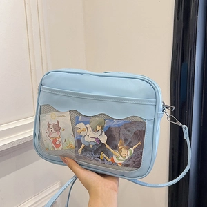 Borsa Donna in Pelle PU con Bordo a Onde e Finestra Trasparente Ita Bag Tinta Unita Tracolla Versatile alla Moda