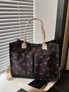Women Cherry Print Canvas Tote Bag Large Capacity Shoulder Bag Casual Handbag For School Shopping Fashion Travel Student Bag