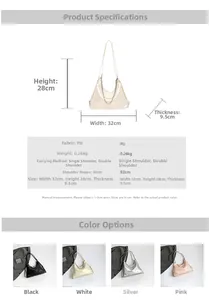 Detailed size specifications for minimalist large capacity PU tote bag with shoulder strap