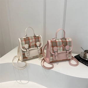 Mode Mini Rugzak PU Leer Geruit Kleine Handtas Preppy Sweet Strik Reistas Voor Dames Meisjes