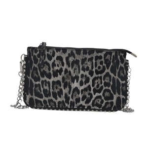 Petit sac carré à imprimé léopard avec bandoulière chaîne argentée et fermeture éclair