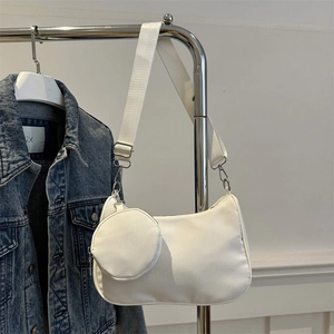 Damen Minimalistische Segeltuch Halbmond Schultertasche Set Mit Rundem Beutel Breiter Riemen Achsel Crossbody Tasche Alltag