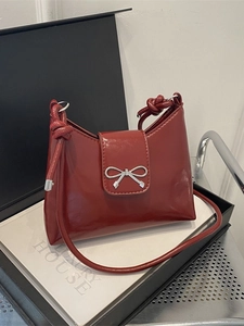 Women Underarm Shoulder Bag PU Leather Bowknot Minimalist Retro Small Square Crossbody Bag Solid Color Daily Fashion