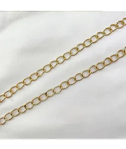 Detailed macro view of comfortable bright gold metal chain strap with smooth oval links