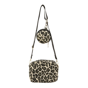 Ensemble sac bandoulière à imprimé léopard avec sangle réglable et petit porte-monnaie
