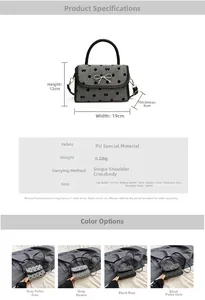 Detailed size specifications and material chart for the small PU bow shoulder bag