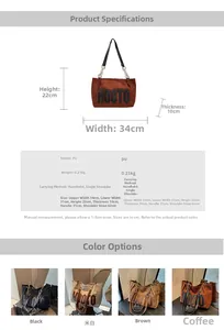 Detailed size and color chart for PU leather tote bag with HOOTO letter patch
