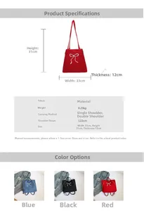 Tableau des dimensions détaillées du grand sac cabas en toile avec options de couleurs