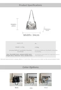 Detailed size specifications for the large capacity PU shoulder bag with pleated texture