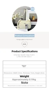 Detailed size chart showing 32x22x13cm dimensions of the beige nylon commuter crossbody bag