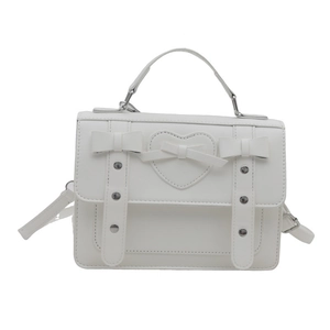 Elegante bolso de mano en cuero PU blanco con relieve de corazón, lazos y bandolera