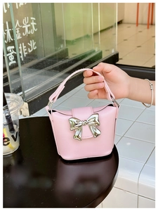 Borsa a Mano Mini con Fiocco per Bambini Elegante Borsa a Tracolla in Pelle PU per Ragazze con Catena in Metallo Borsellino