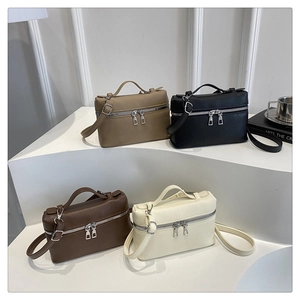 Litchi texture lunchbox bags in khaki, black, coffee, and beige colors with silver hardware