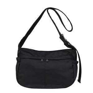 Minimalist black nylon messenger bag with multi-pocket design for daily commuting