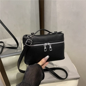 Litchi Pattern PU Leather Box Bag Women Top Handle Bag Double Zipper Crossbody Shoulder Bag Street Fashion Handbag