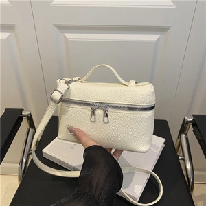 Chic cream lychee pattern handbag for women with double zippers and top handle