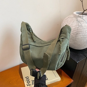Minimalist military green corduroy dumpling crossbody bag with large capacity for women