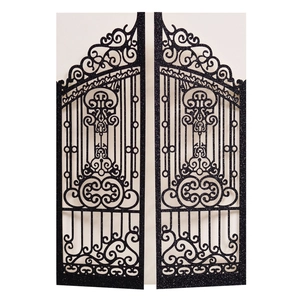 Elegant laser-cut black glitter hollow wedding invitation covers with ornate gate design