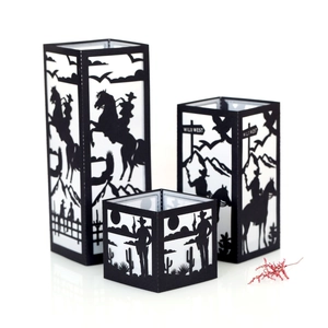 Black Cardboard Wild West Cowboy Silhouette Laser Cut Paper Lampshades Set For Western Theme Party Home Atmosphere Decoration