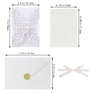 Spécifications de taille pour l'invitation de mariage découpée au laser avec nœud blanc