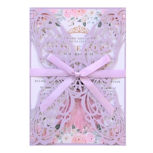 Élégantes Cartes d'Invitation Découpe Laser Papillon Papier Perlé Nœud pour Mariage Fête de Quinceañera Cérémonie
