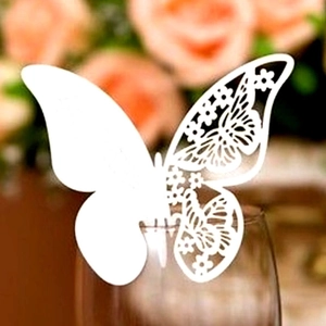 3D laser-cut white butterfly paper place card for wine glass wedding table decoration