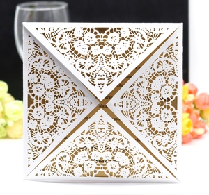 White Pearlescent Paper Laser Cut Wedding Invitation Cards Floral Lace Pattern Ribbon Bow For Marriage Party Celebration