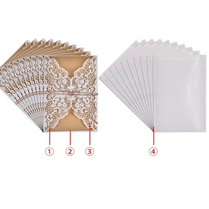 European laser cut wedding invitation set with kraft paper card, twine, and white envelope