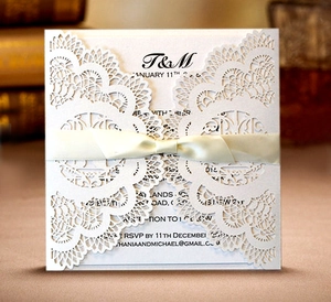Laser Cut Wedding Invitations With Hollow Love Birds Lace Artificial Pearl Paper Greeting Cards And Satin Bow Ribbon Envelopes Set