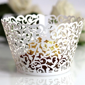 Elegant Laser Cut Vine Floral Cupcake Wrapper Pearl Paper Hollow Out Cake Border Decorative Wrapper For Wedding Party Bakery Dessert Table