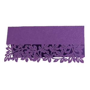 Elegant laser cut purple leaf place card for wedding party and event table decoration