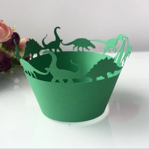 Laser Cut Dinosaur Cupcake Wrappers Pearlescent Paper Muffin Liners For Children Birthday Party Cake Decorating Supplies
