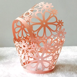 Laser Cut Floral Hollow Cupcake Wrappers Pearlescent Paper Cake Liners For Wedding Birthday Party Decoration