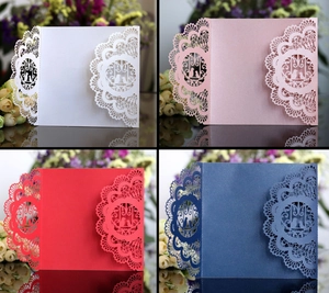 Biglietto d'Invito per Matrimonio Intagliato a Laser Europeo Lussuoso Design in Pizzo con Uccelli dell'Amore Carta Perla Artificialta