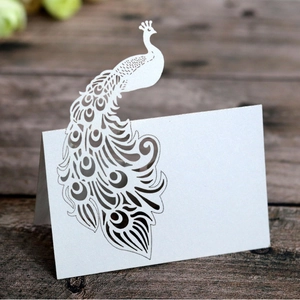 Marque-places Paon Découpe Laser Papier Perlé Cartes de Nom de Table pour Décoration de Mariage Banquet Fête d'Anniversaire