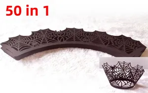 Detailed laser cut spider web cupcake wrappers in 50 pieces set for Halloween decoration