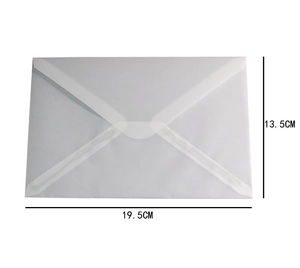 Macro shot of 13.5x19.5cm semi-transparent vellum envelope with adhesive closure strip