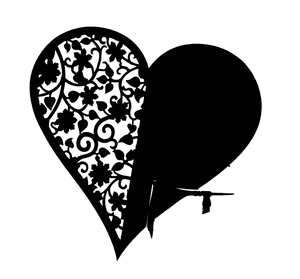 Detailed laser-cut heart pattern on a minimalist black decorative metal wall hanging