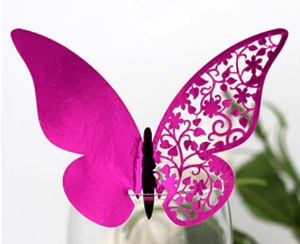 Laser cut rose red butterfly place cards for wedding glassware and party table decorations