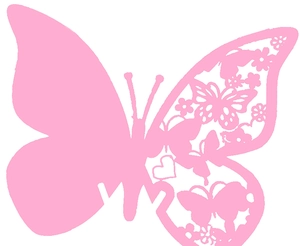 Pink laser-cut butterfly place card with hollow flower pattern for wedding table decor