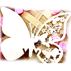 Laser Cut Hollow Butterfly Heart Pearlescent Paper Place Cards Wedding Party Wine Glass Decoration Table Name Cards For Banquet Event