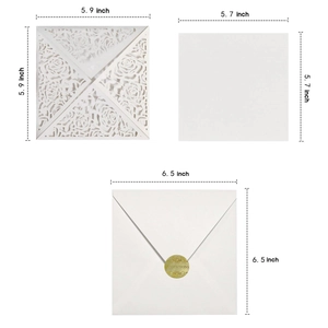 Laser cut rose hollow invitation card set with white square inserts and golden seals