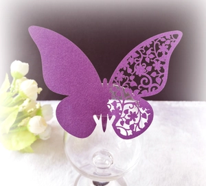 Exquisite laser-cut purple butterfly paper cup cards for elegant wedding and party decorations