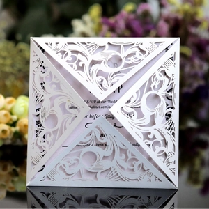 Elegant laser cut white lace wedding invitation with pearl paper and RSVP insert card